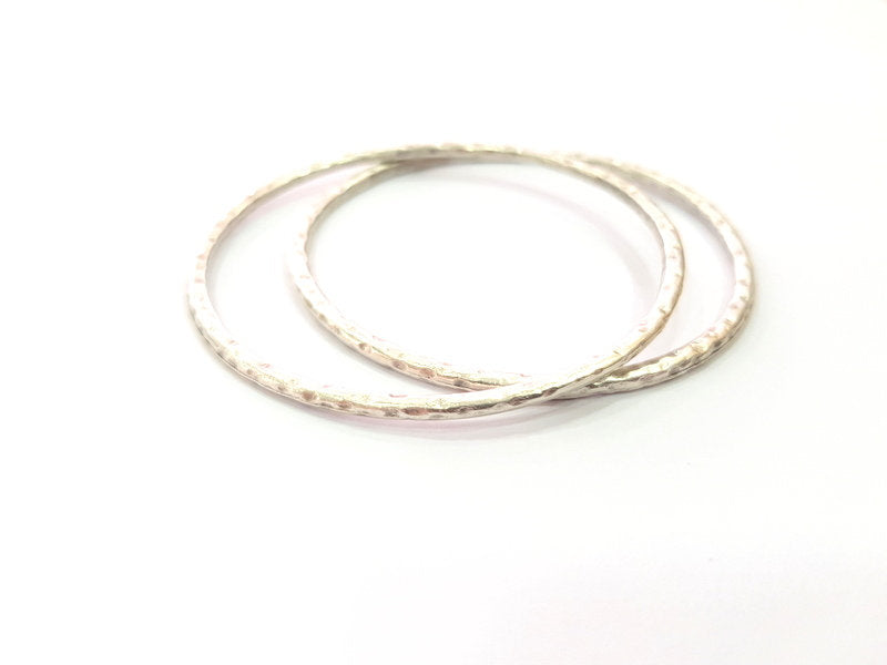 2 Silver Large Hammered Circle Connector Pendant Round Antique Silver Plated (68mm) G12823