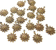 10 Sun Charm Antique Bronze Charm Antique Bronze Plated Metal  (19x14mm) G12824