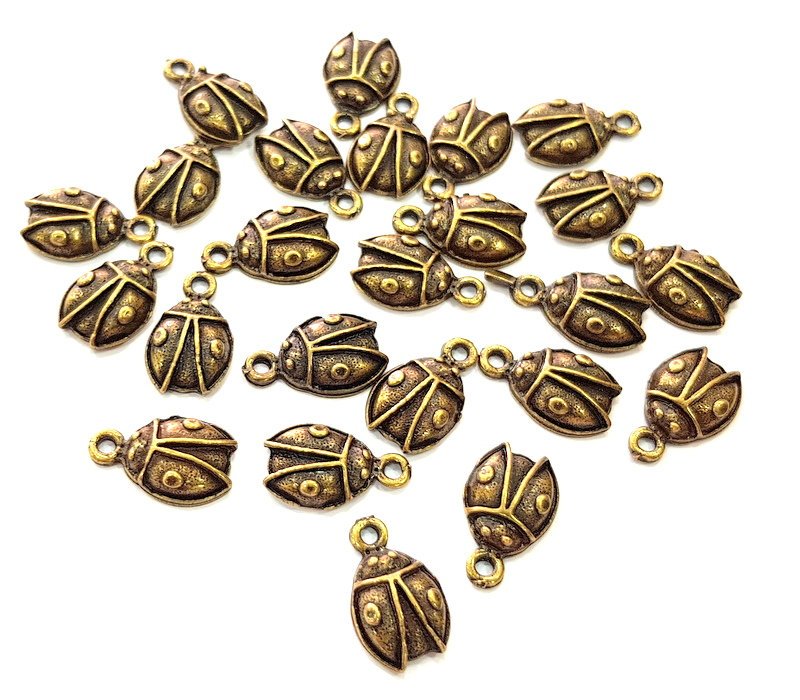 20 Ladybug Charm Antique Bronze Charm Antique Bronze Plated Metal  (15x10mm) G12829