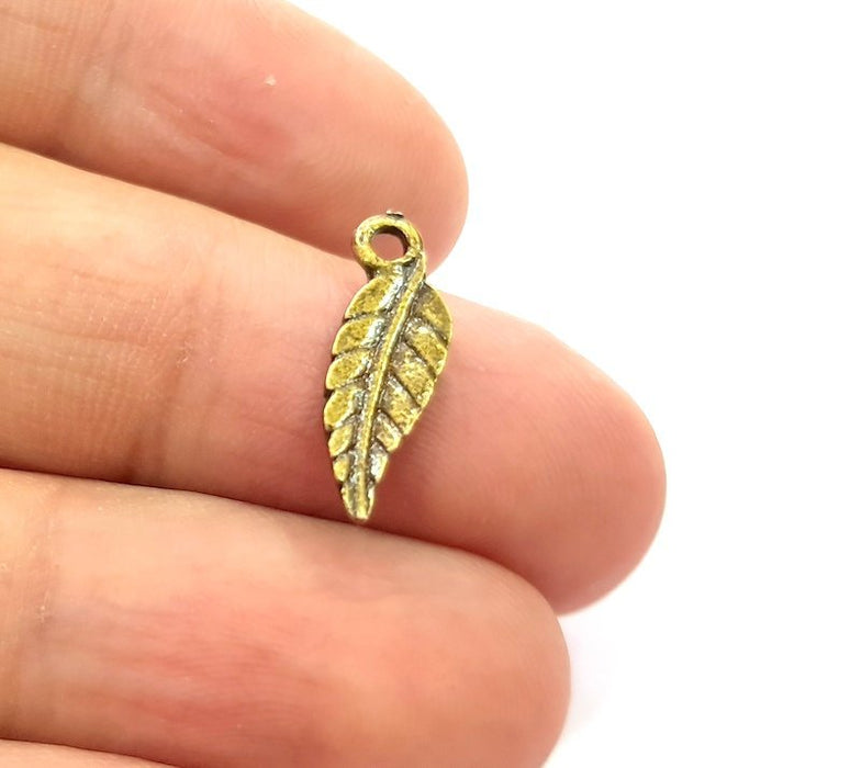 30 Leaf Charm Antique Bronze Charm Antique Bronze Plated Metal  (18x6mm) G12833