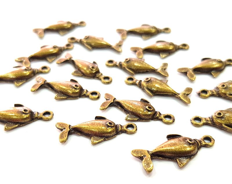 20 Fish Charm Antique Bronze Charm Antique Bronze Plated Metal  (23x10mm) G12834