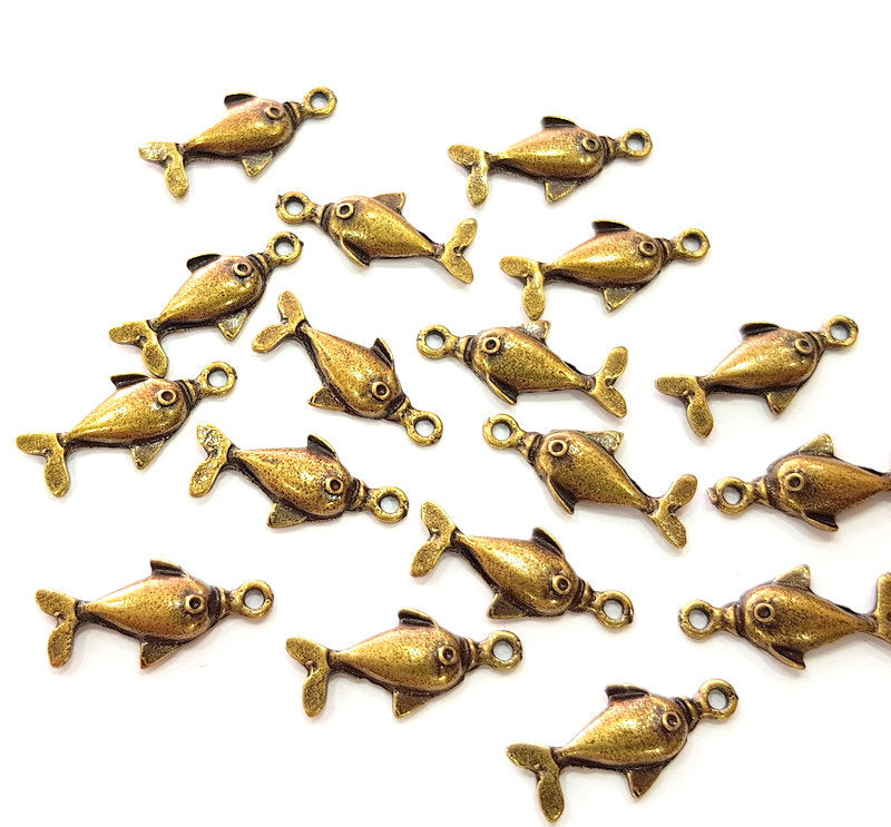 20 Fish Charm Antique Bronze Charm Antique Bronze Plated Metal  (23x10mm) G12834