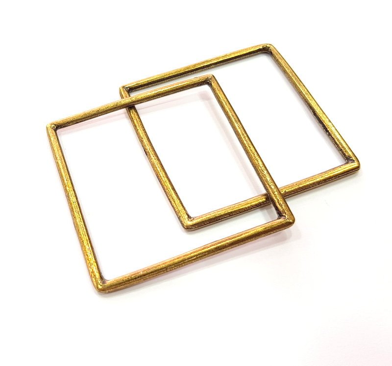 2 Large Square Connector Antique Bronze Charm Antique Bronze Plated Metal Charms (52mm) G12836
