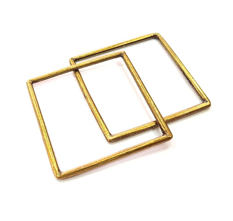 2 Large Square Connector Antique Bronze Charm Antique Bronze Plated Metal Charms (52mm) G12836