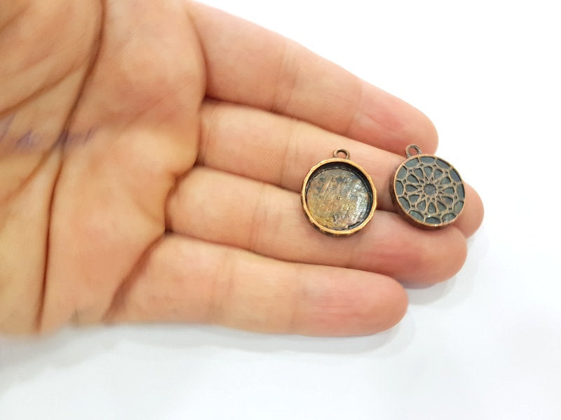 4 Copper Pendant Blank Mosaic Base inlay Blank Necklace Blank Resin Mountings Antique Copper Plated Metal ( 17 mm round blank) G13732