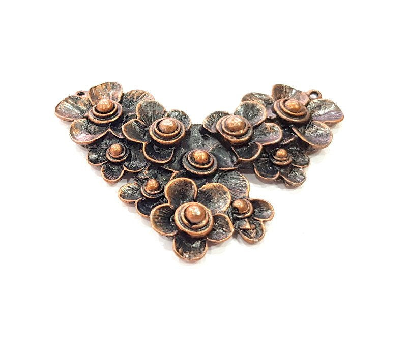 Flower Pendant Antique Copper Pendant Antique Copper Plated Metal ( 73x55 mm ) G14403