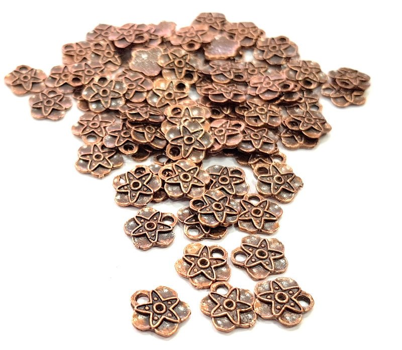 30 Flower Charm Antique Copper Charm Antique Copper Plated Metal (9mm) G13741