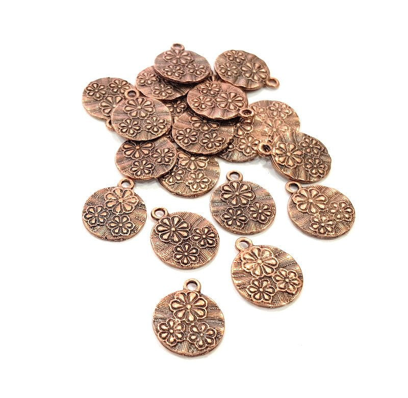 10 Flower Charm Antique Copper Charm Antique Copper Plated Metal (14mm) G13752
