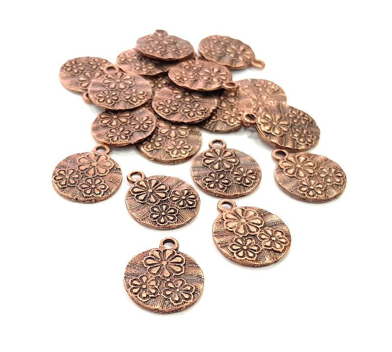10 Flower Charm Antique Copper Charm Antique Copper Plated Metal (14mm) G13752