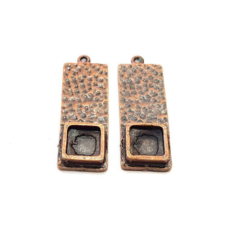 2 Copper Pendant Blank Mosaic Base inlay Blank Necklace Blank Resin Mountings Antique Copper Plated Metal ( 10 mm square blank) G13760