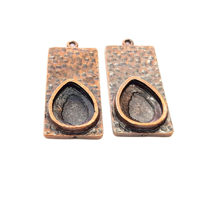 2 Copper Pendant Blank Mosaic Base inlay Blank Necklace Blank Resin Mountings Antique Copper Plated Metal ( 18x13 mm drop blank) G13761