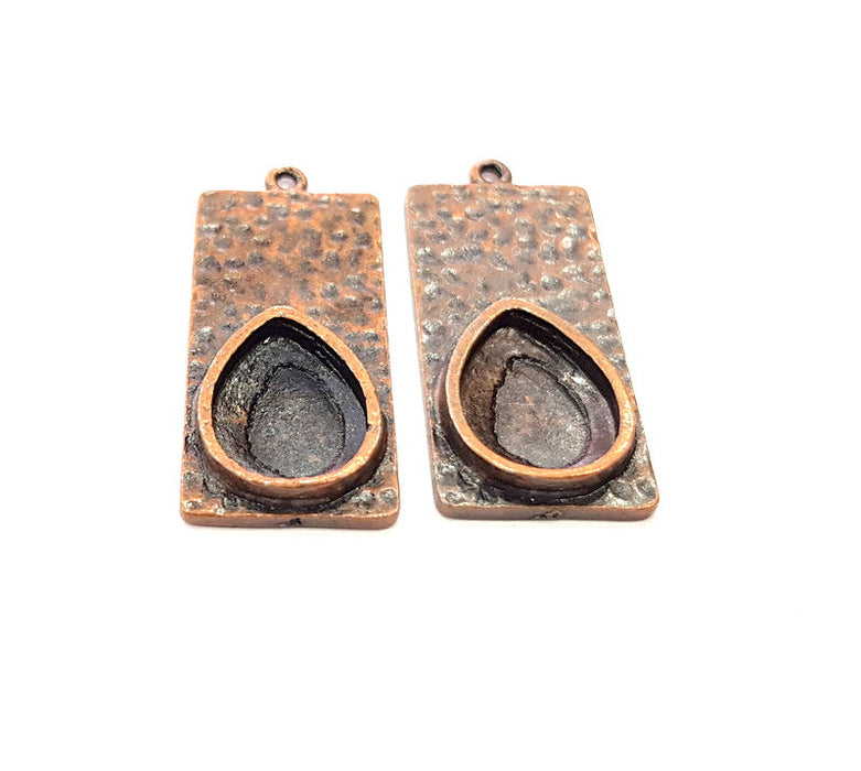 2 Copper Pendant Blank Mosaic Base inlay Blank Necklace Blank Resin Mountings Antique Copper Plated Metal ( 18x13 mm drop blank) G13761