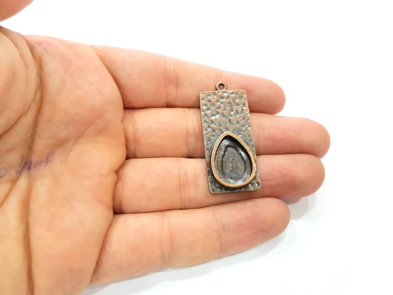 2 Copper Pendant Blank Mosaic Base inlay Blank Necklace Blank Resin Mountings Antique Copper Plated Metal ( 18x13 mm drop blank) G13761