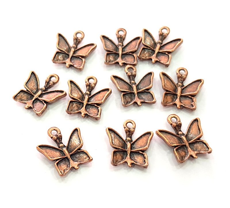 10 Butterfly Charm Antique Copper Charm Antique Copper Plated Metal (17x14mm) G13791