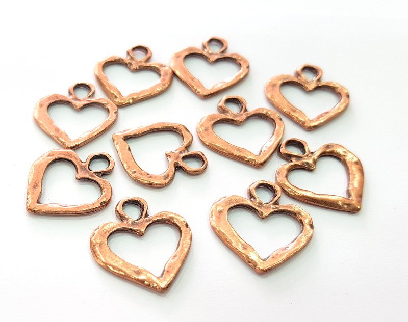 10 Heart Charm Antique Copper Charm Antique Copper Plated Metal (23x21mm) G13793