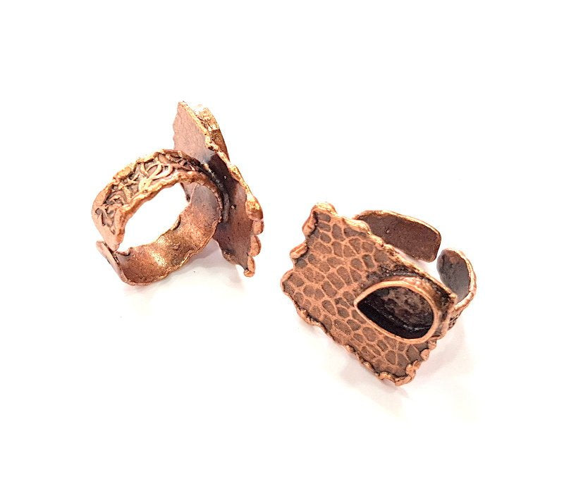Copper Ring Settings inlay Ring Blank Mosaic Ring Bezel Base Cabochon Mountings (10x6 mm blank) Antique Copper Plated Brass G13797