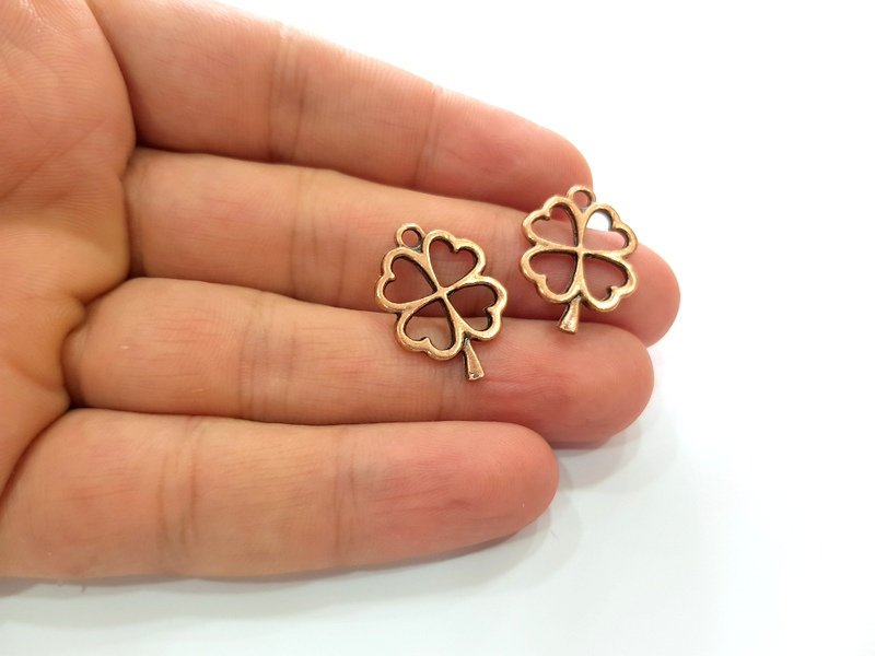 10 Clover Charm Antique Copper Charm Antique Copper Plated Metal (23x17mm) G13802