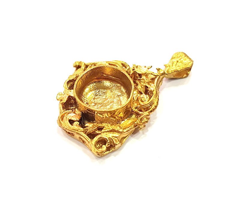 Raw Brass Pendant Blank Mosaic Base Blank inlay Blank Necklace Blank Resin Blank Mountings Cabochon Bezel Base  (15mm blank) G12960