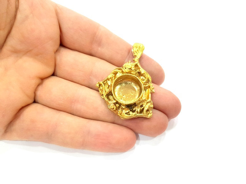 Raw Brass Pendant Blank Mosaic Base Blank inlay Blank Necklace Blank Resin Blank Mountings Cabochon Bezel Base  (15mm blank) G12960