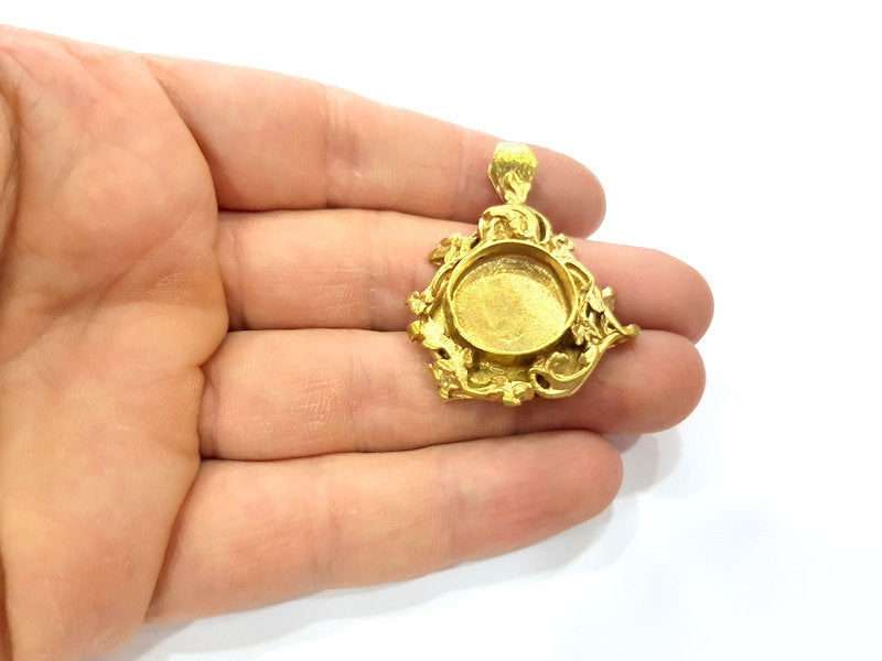 Raw Brass Pendant Blank Mosaic Base Blank inlay Blank Necklace Blank Resin Blank Mountings Cabochon Bezel Base  (17mm blank) G12967