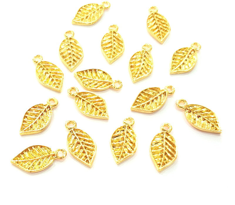 8 Leaf Charm Shiny Gold Plated Charm Gold Plated Metal (18x9mm)  G12988