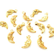 10 Moon Charm 24k Shiny Gold Charm (19x8mm)  G12989