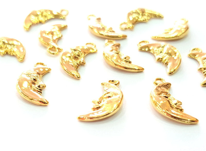 10 Moon Charm 24k Shiny Gold Charm (19x8mm)  G12989