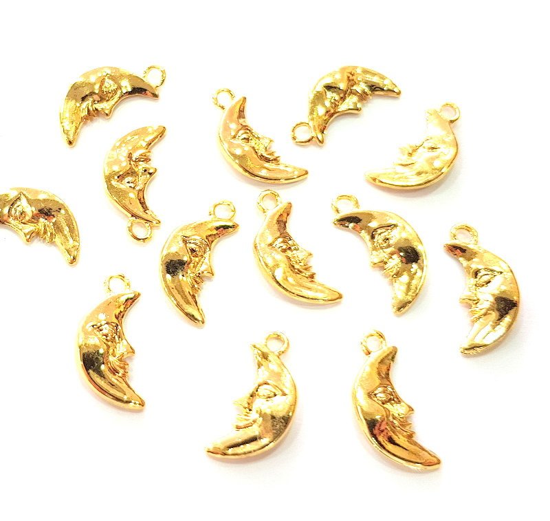 10 Moon Charm 24k Shiny Gold Charm (19x8mm)  G12989
