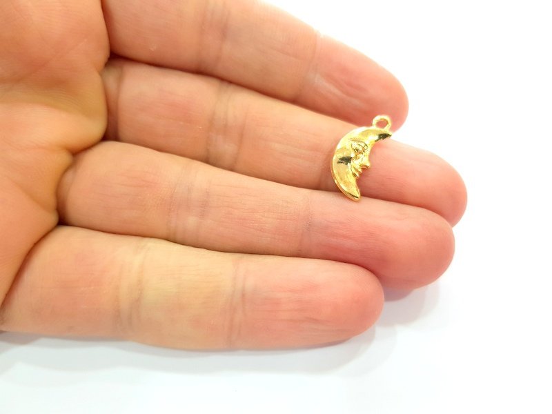 10 Moon Charm 24k Shiny Gold Charm (19x8mm)  G12989