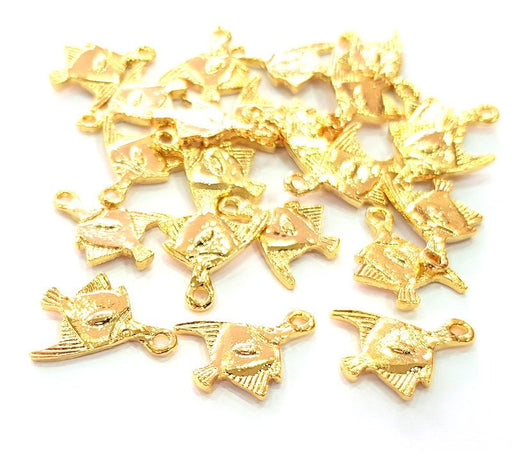 5 Fish Charm Shiny Gold Plated Charm Gold Plated Metal (19x16mm)  G12991