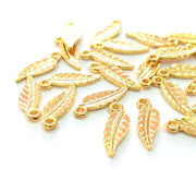 10 Leaf Charm Shiny Gold Plated Charm Gold Plated Metal (18x6mm)  G12992
