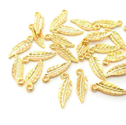 10 Leaf Charm Shiny Gold Plated Charm Gold Plated Metal (18x6mm)  G12992