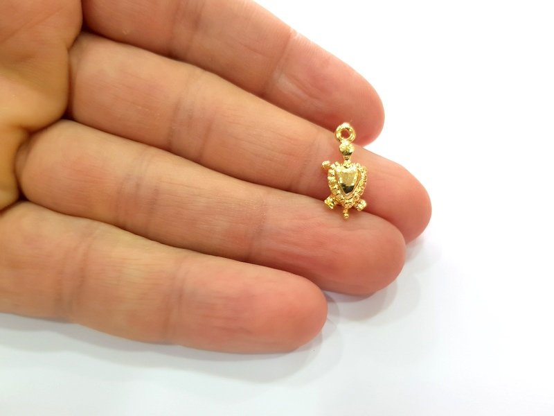 6 Turtle Charm Shiny Gold Plated Charm Gold Plated Metal (19x8mm)  G12993