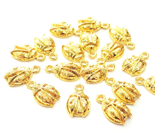 6 Ladybug Charm Shiny Gold Plated Charm Gold Plated Metal (16x10mm)  G12995