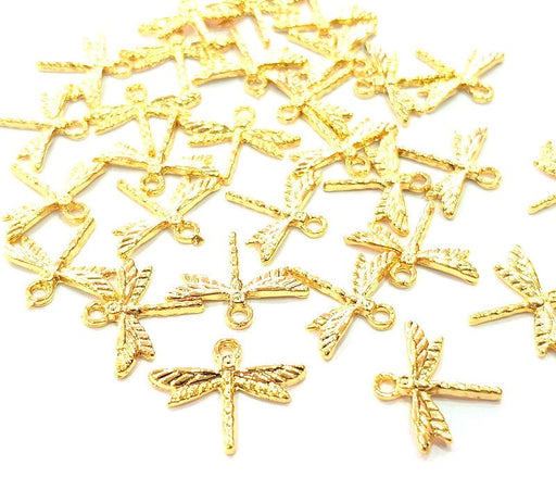 10 Dragonfly Charm Shiny Gold Plated Charm Gold Plated Metal (18x15mm)  G12997
