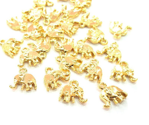 10 Elephant Charm 24k Shiny Gold Charm (12x12mm)  G12998