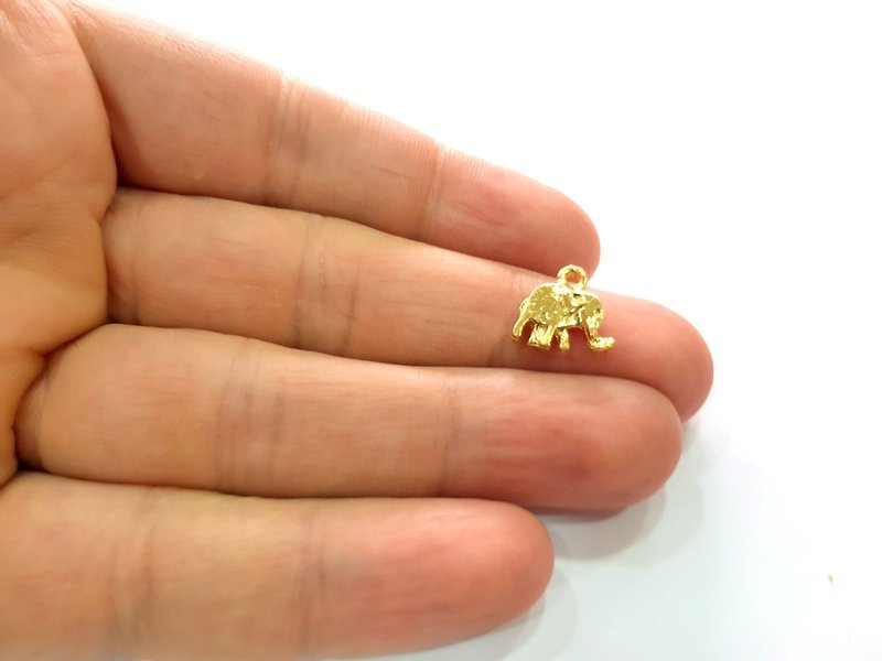 10 Elephant Charm 24k Shiny Gold Charm (12x12mm)  G12998