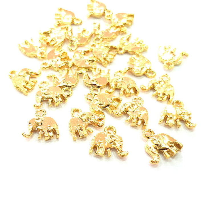 10 Elephant Charm 24k Shiny Gold Charm (12x12mm)  G12998