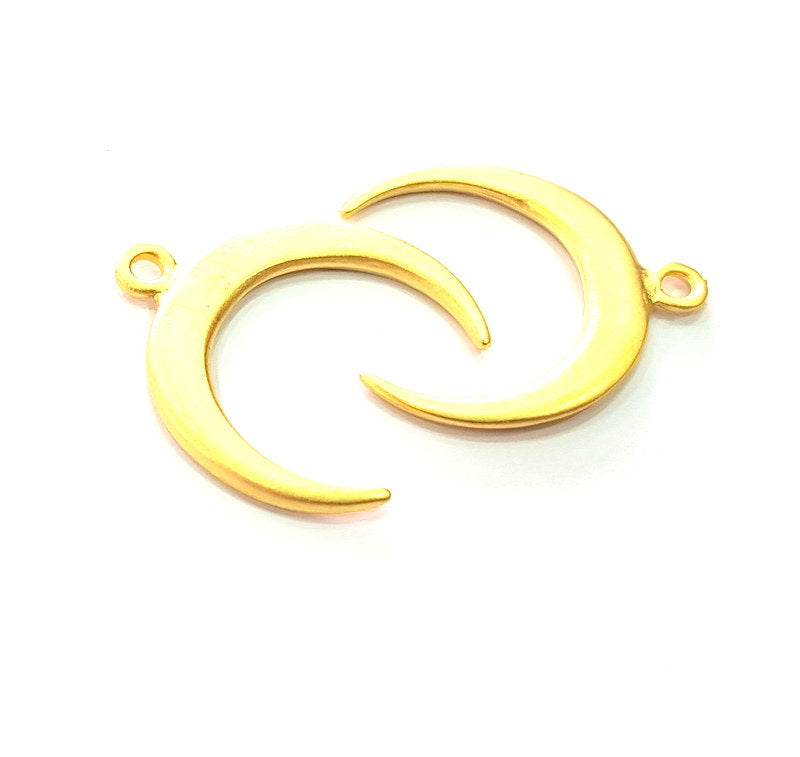 2 Crescent Charm Gold Moon Charm Gold Plated Charms  (28mm)  G12999