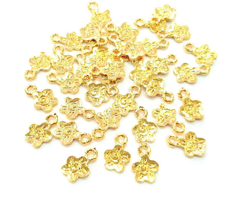 10 Flower Charm Shiny Gold Plated Charm Gold Plated Metal (13x9mm)  G13000