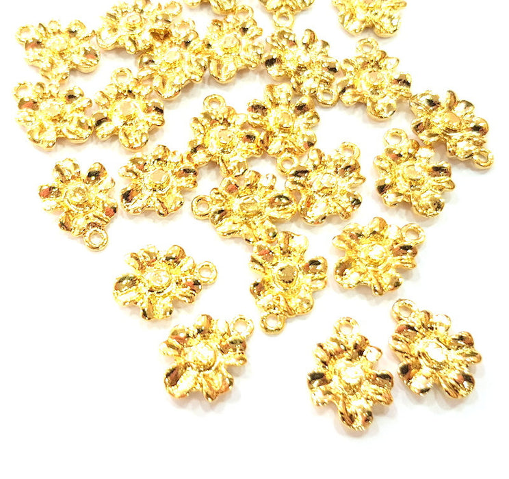 8 Flower Charm Shiny Gold Plated Charm Gold Plated Metal (17x13mm)  G13001
