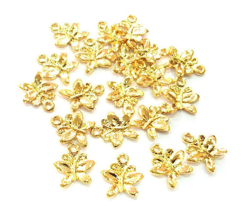 10 Butterfly Charm Shiny Gold Plated Charm Gold Plated Metal (15x13mm)  G13002