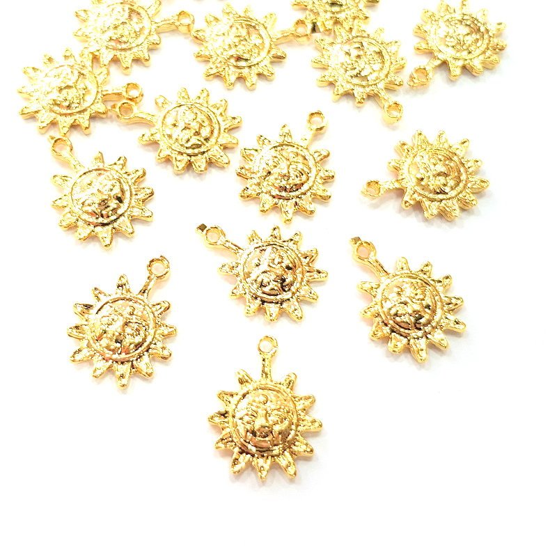 10 Sun Charm Shiny Gold Plated Charm Gold Plated Metal (18x14mm)  G13003