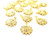 10 Sun Charm Shiny Gold Plated Charm Gold Plated Metal (18x14mm)  G13003