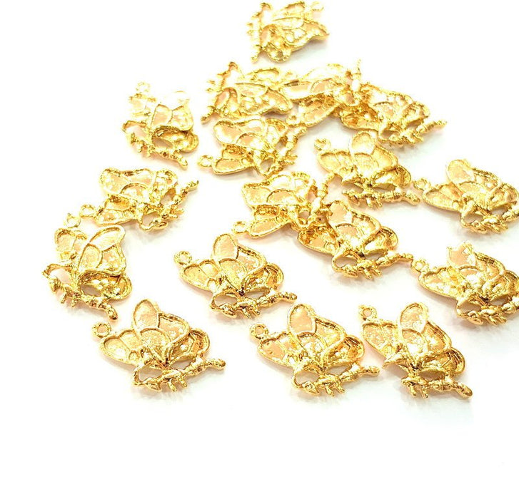 5 Butterfly Charm Shiny Gold Plated Charm Gold Plated Metal (22x16mm)  G13004