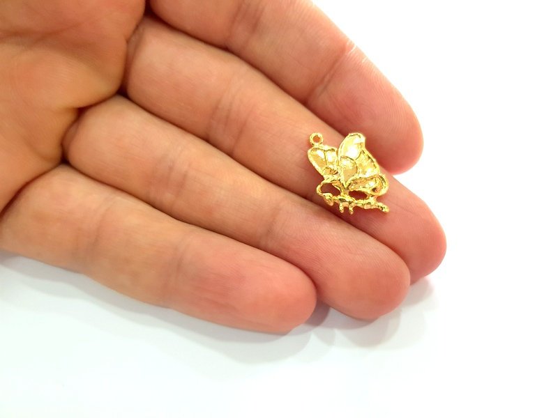 5 Butterfly Charm Shiny Gold Plated Charm Gold Plated Metal (22x16mm)  G13004