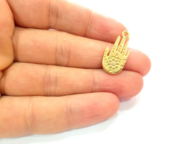 5 Hand Charm Shiny Gold Plated Charm Gold Plated Metal (26x13mm)  G13007