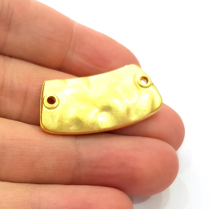 2 Gold Hammered Connector Gold Plated Metal Charms  (36x18mm)  G13012