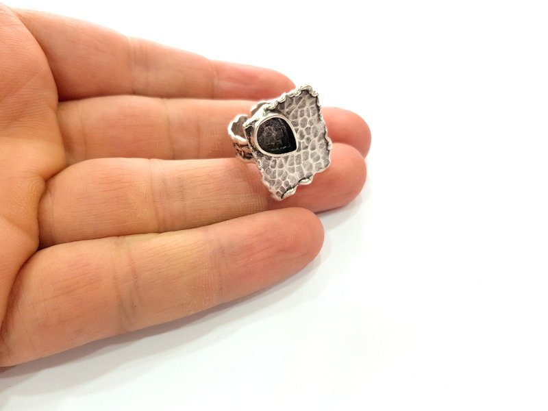 Silver Ring Setting Resin Ring Blank Cabochon Base inlay Ring Mounting Adjustable Ring Base Bezel (10x8mm)Antique Silver Plated Brass G13016