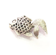 Fish Pendant Silver Charms Antique Silver Plated Brass (34x22mm) G13018